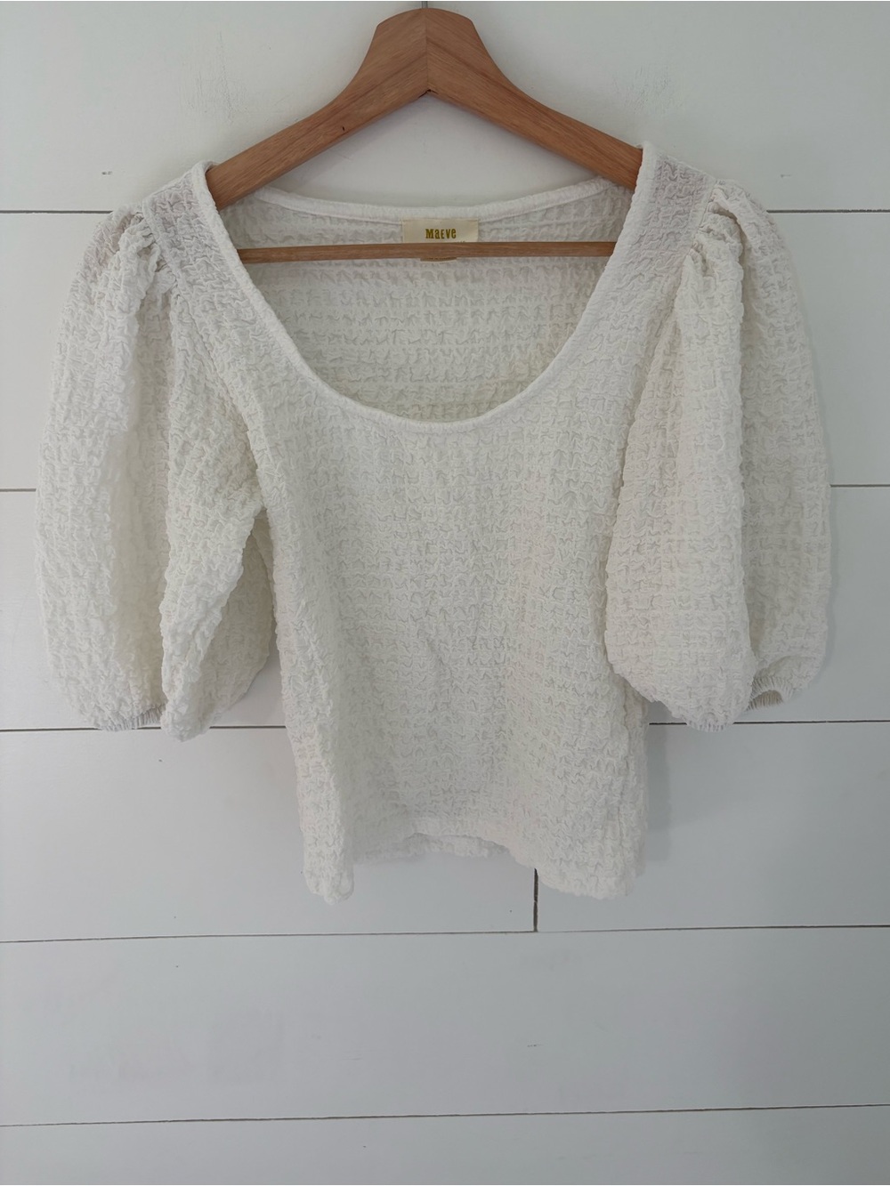 Maeve Balloon-Sleeve Textured Top